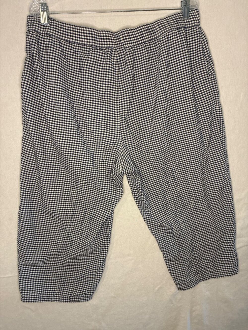 Emily Daniels XL Gingham Capri Pants Navy White Check Elastic Waist Pockets - Picture 6 of 13